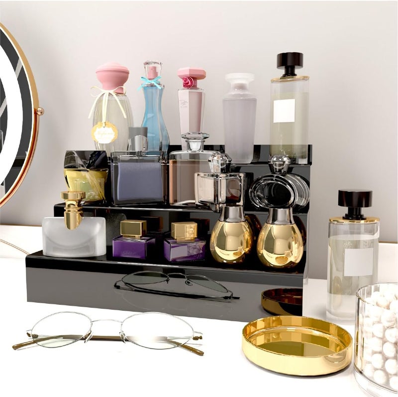 YMVV 12 IN Mirror Black Acrylic 3 Tier Display Riser Perfume Organizer, Perfume Cologne Organizer Holder, Pops Toy Figures, Clear Cupcake Riser, Dessert Shelf - Image 3